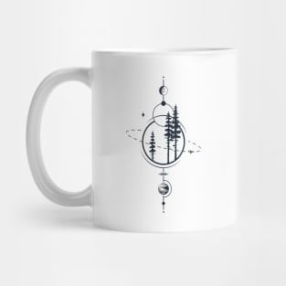 Forest, Airplane And Planets. Geometric, Line Art Style Mug